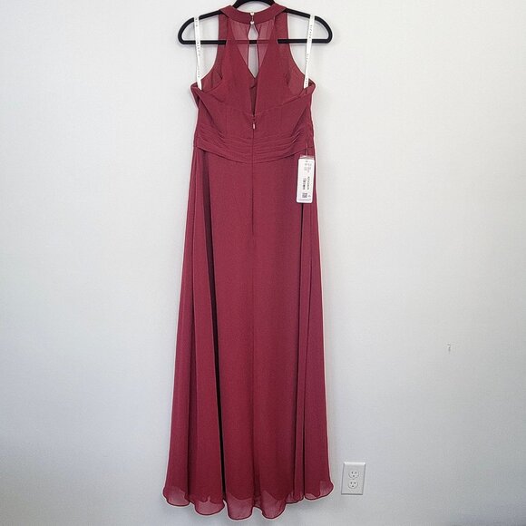 Azazie 'Danica' Bridesmaid Dress Burgundy Halter Neck A-Line Pleated NWT - Picture 6 of 12